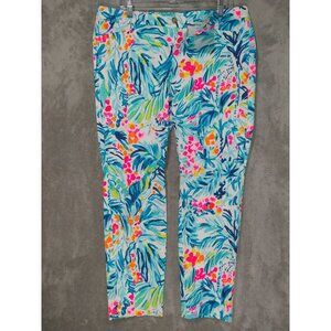 Lilly Pulitzer Pants Womens 16 Kelly Skinny Ankle Tropical Print Stretch Cotton
